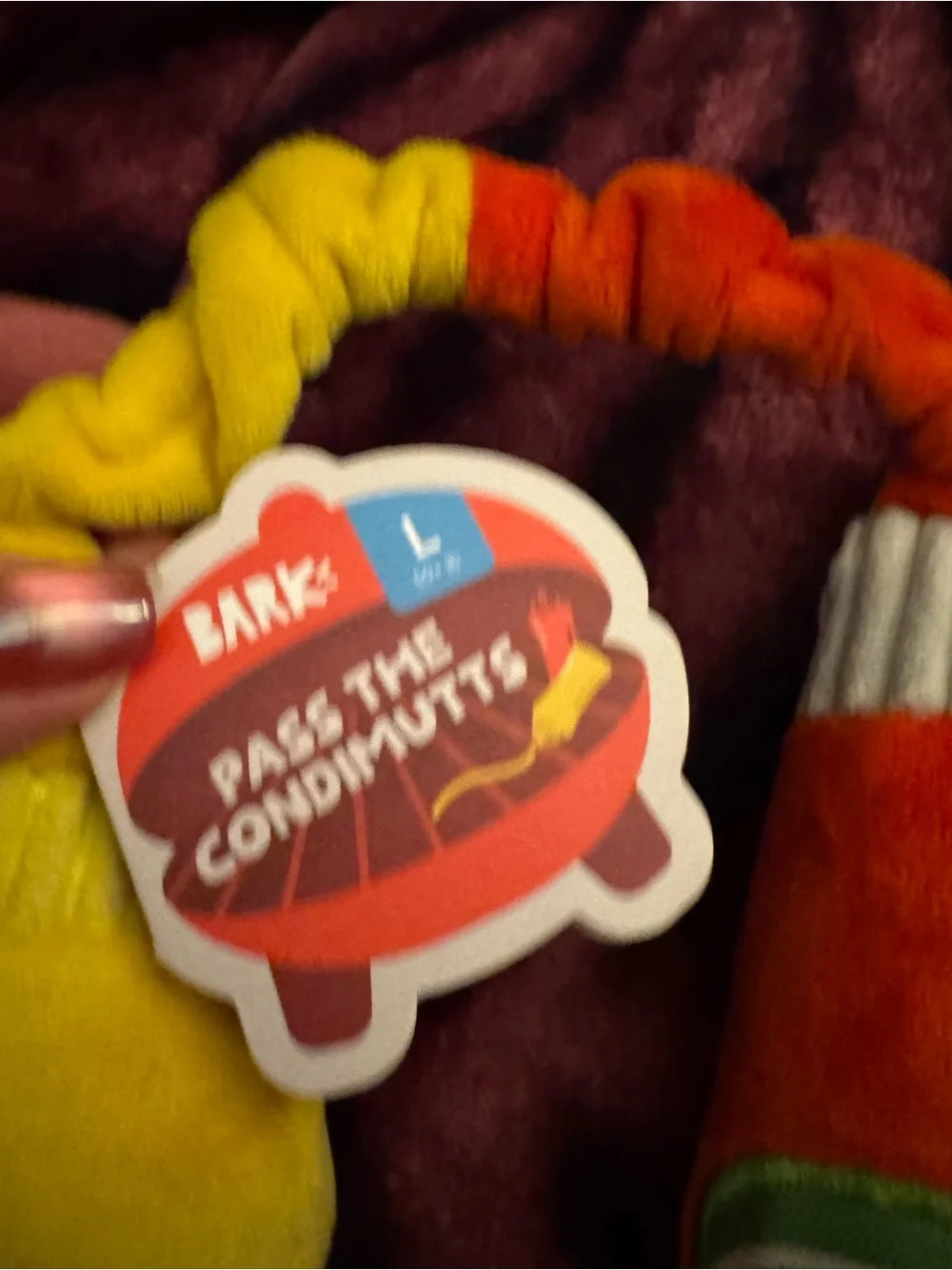Bark Box Pass the Condimutts L Tug Dog Toy NEW thrash, tug, crinkle & squeak